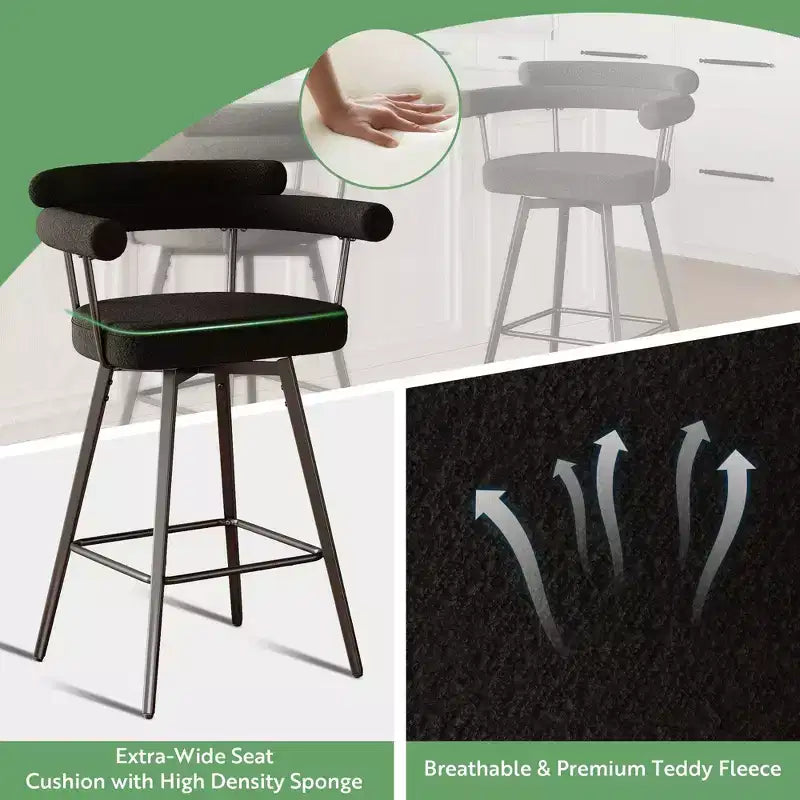 TYBOATLE Set of 2 Modern Swivel Counter Height Bar Stools with Metal Legs and Boucle Fabric Backrest