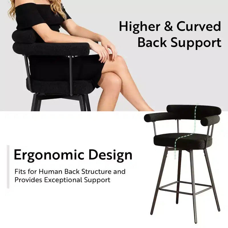 TYBOATLE Set of 2 Modern Swivel Counter Height Bar Stools with Metal Legs and Boucle Fabric Backrest