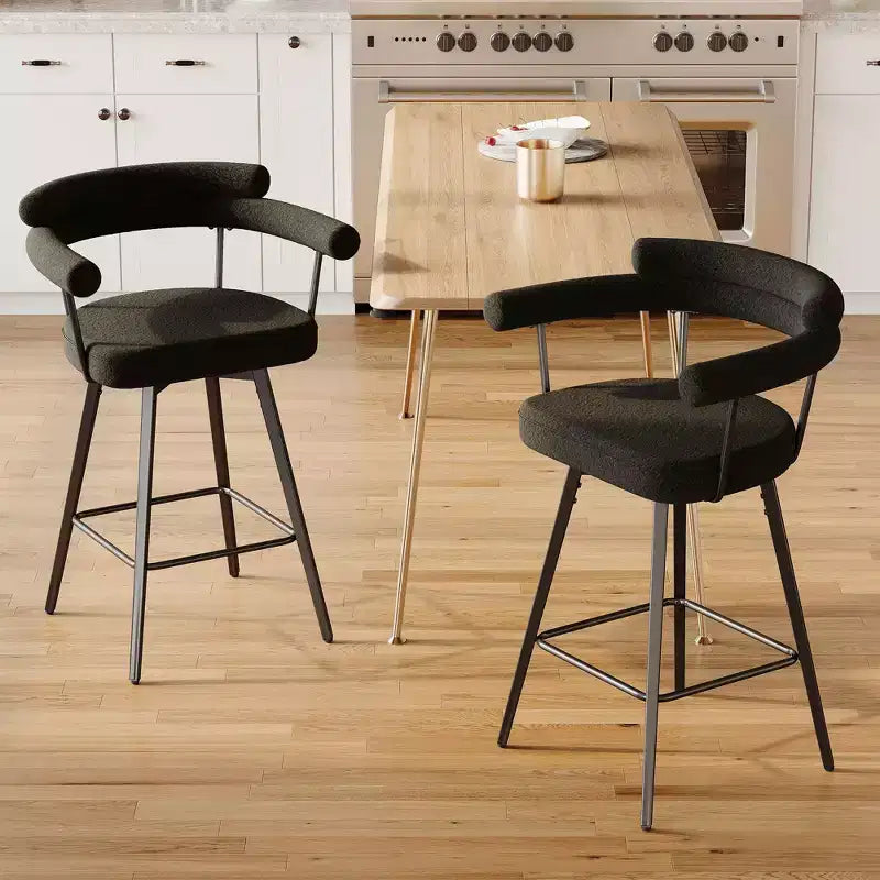 TYBOATLE Set of 2 Modern Swivel Counter Height Bar Stools with Metal Legs and Boucle Fabric Backrest