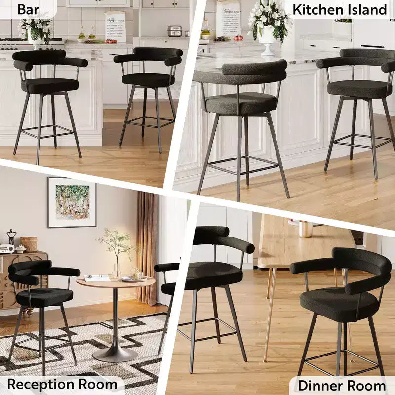 TYBOATLE Set of 2 Modern Swivel Counter Height Bar Stools with Metal Legs and Boucle Fabric Backrest