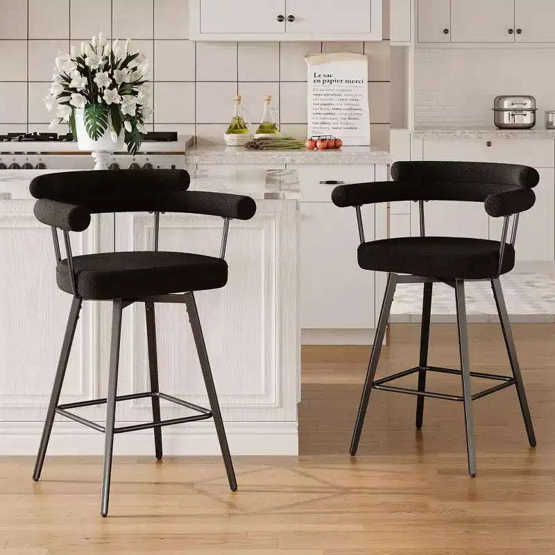 TYBOATLE Set of 2 Modern Swivel Counter Height Bar Stools with Metal Legs and Boucle Fabric Backrest