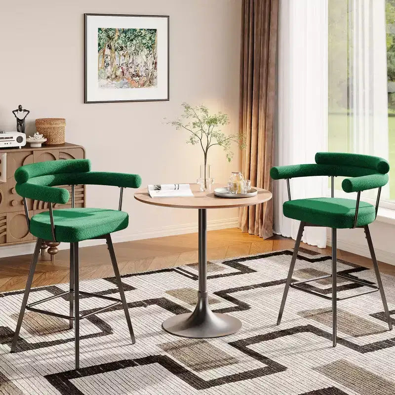 TYBOATLE Set of 2 Modern Swivel Counter Height Bar Stools with Metal Legs and Boucle Fabric Backrest