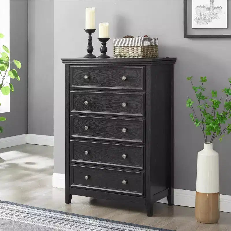 5-Drawer Dresser Chest, Farmhouse Style, Anti-Tip, for Bedroom or Living Room