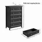 5-Drawer Dresser Chest, Farmhouse Style, Anti-Tip, for Bedroom or Living Room