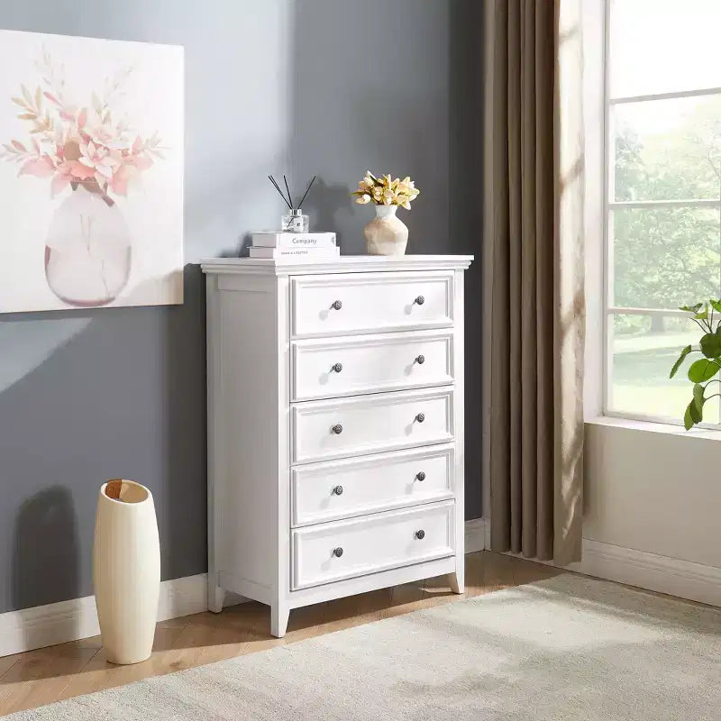 5-Drawer Dresser Chest, Farmhouse Style, Anti-Tip, for Bedroom or Living Room