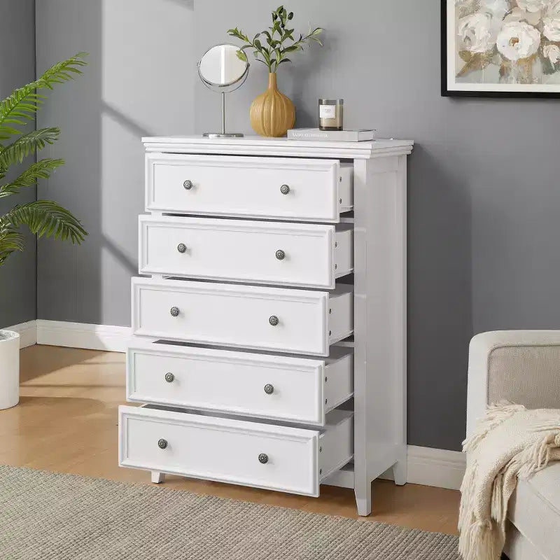 5-Drawer Dresser Chest, Farmhouse Style, Anti-Tip, for Bedroom or Living Room