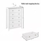 5-Drawer Dresser Chest, Farmhouse Style, Anti-Tip, for Bedroom or Living Room