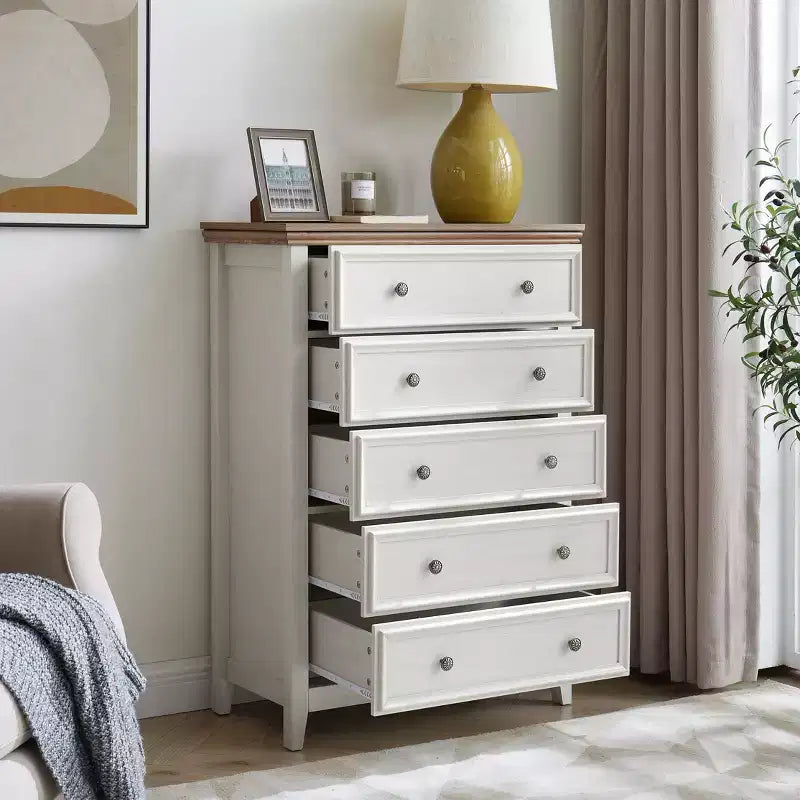 5-Drawer Dresser Chest, Farmhouse Style, Anti-Tip, for Bedroom or Living Room