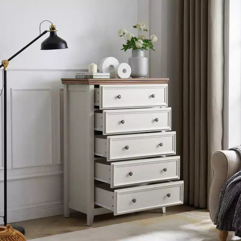 5-Drawer Dresser Chest, Farmhouse Style, Anti-Tip, for Bedroom or Living Room