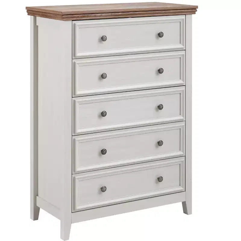 5-Drawer Dresser Chest, Farmhouse Style, Anti-Tip, for Bedroom or Living Room