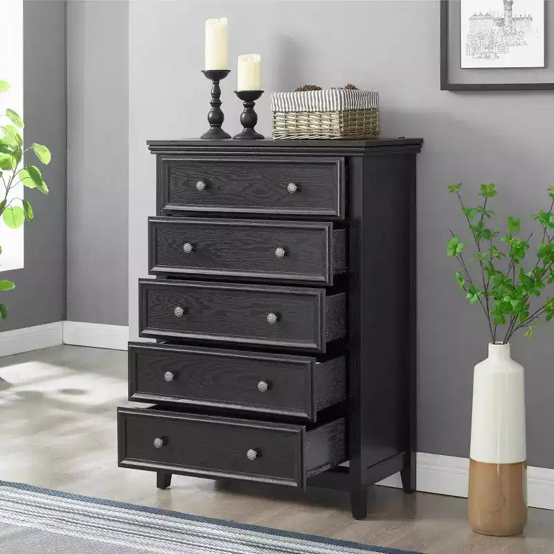 5-Drawer Dresser Chest, Farmhouse Style, Anti-Tip, for Bedroom or Living Room