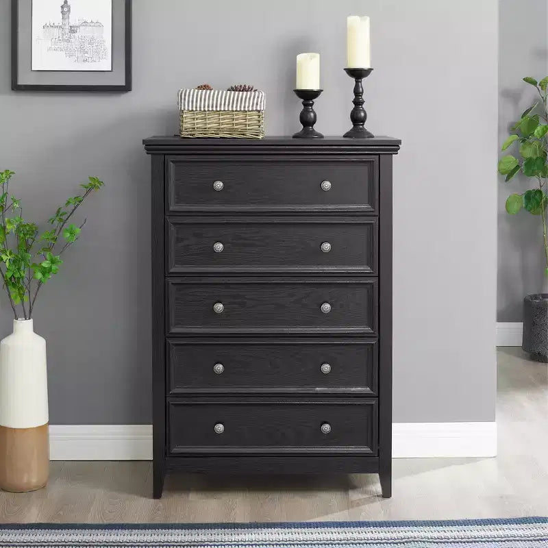 5-Drawer Dresser Chest, Farmhouse Style, Anti-Tip, for Bedroom or Living Room