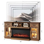 70-Inch Farmhouse TV Stand with Electric Fireplace, Glass Doors, Adjustable Shelves