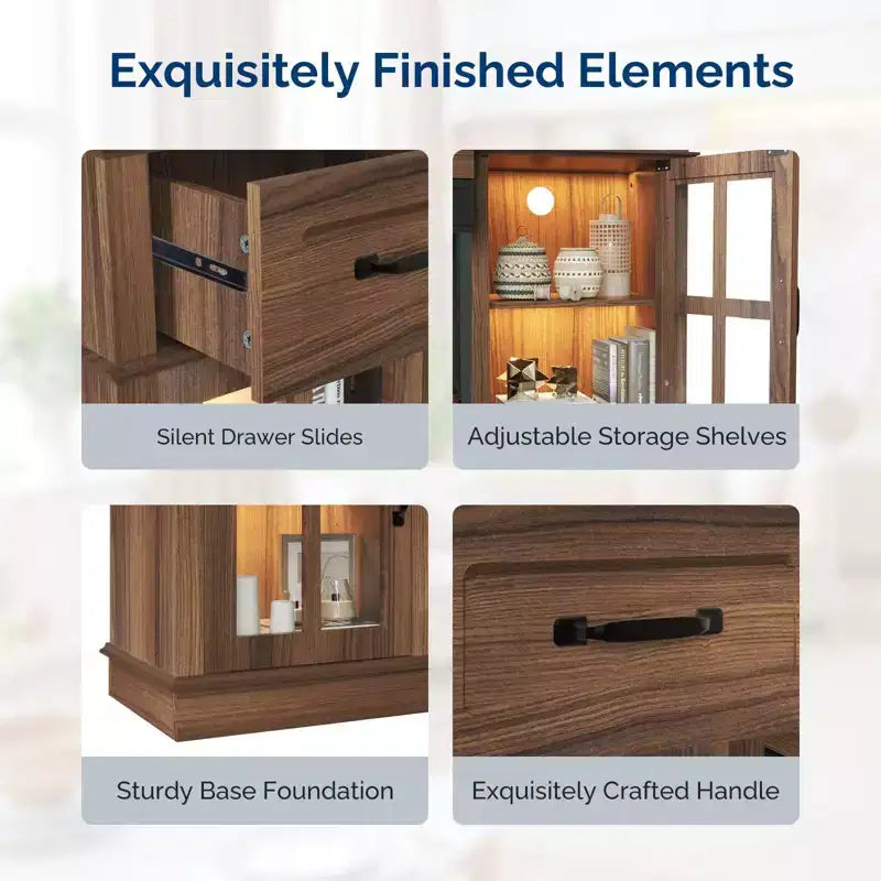 70-Inch Farmhouse TV Stand with Electric Fireplace, Glass Doors, Adjustable Shelves