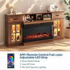 70-Inch Farmhouse TV Stand with Electric Fireplace, Glass Doors, Adjustable Shelves