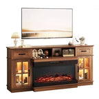 70-Inch Farmhouse TV Stand with Electric Fireplace, Glass Doors, Adjustable Shelves