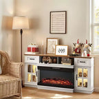 70-Inch Farmhouse TV Stand with Electric Fireplace, Glass Doors, Adjustable Shelves