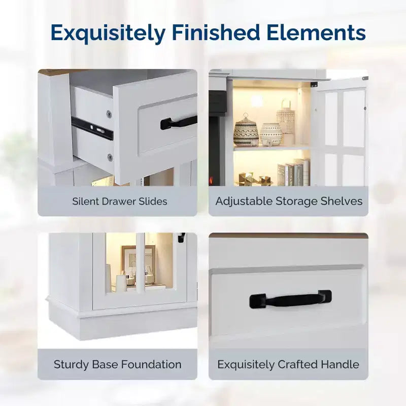70-Inch Farmhouse TV Stand with Electric Fireplace, Glass Doors, Adjustable Shelves