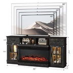 70-Inch Farmhouse TV Stand with Electric Fireplace, Glass Doors, Adjustable Shelves