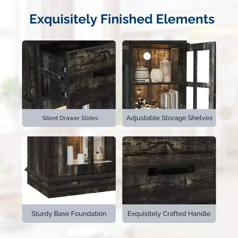 70-Inch Farmhouse TV Stand with Electric Fireplace, Glass Doors, Adjustable Shelves