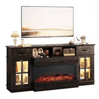 70-Inch Farmhouse TV Stand with Electric Fireplace, Glass Doors, Adjustable Shelves