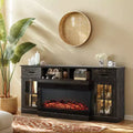 Farmhouse 70'' TV Stand For Tvs Up To 80'' With Electric Fireplace and Adjustable Shelves