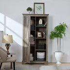 74 Tall Farmhouse Storage Cabinet, Rustic Engineered Wood Kitchen Pantry with Barn Door Style X-Door and Open Shelves - Panipeachy