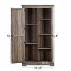 74 Tall Farmhouse Storage Cabinet, Rustic Engineered Wood Kitchen Pantry with Barn Door Style X-Door and Open Shelves - Panipeachy