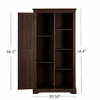 74 Tall Farmhouse Storage Cabinet, Rustic Engineered Wood Kitchen Pantry with Barn Door Style X-Door and Open Shelves - Panipeachy