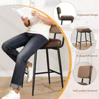 Set of 2 Counter Height Faux Leather Bar Stools with Footrest, Metal Legs