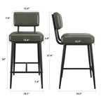 Set of 2 Counter Height Faux Leather Bar Stools with Footrest, Metal Legs