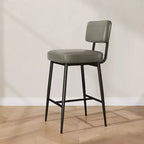 Set of 2 Counter Height Faux Leather Bar Stools with Footrest, Metal Legs