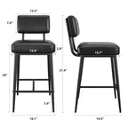Set of 2 Counter Height Faux Leather Bar Stools with Footrest, Metal Legs