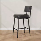 Set of 2 Counter Height Faux Leather Bar Stools with Footrest, Metal Legs