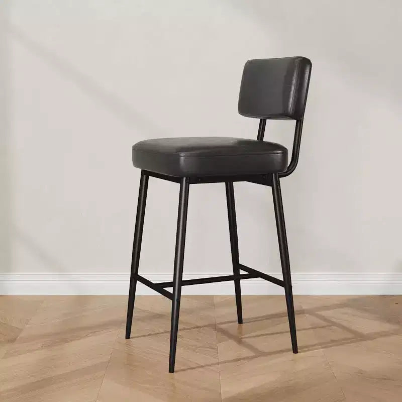 Set of 2 Counter Height Faux Leather Bar Stools with Footrest, Metal Legs