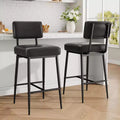 Counter Height Bar Stools Set of 2, Faux Leather Kitchen Counter Stools with Footrest & Metal Legs, Upholstered Bar Chairs for Kitchen Island