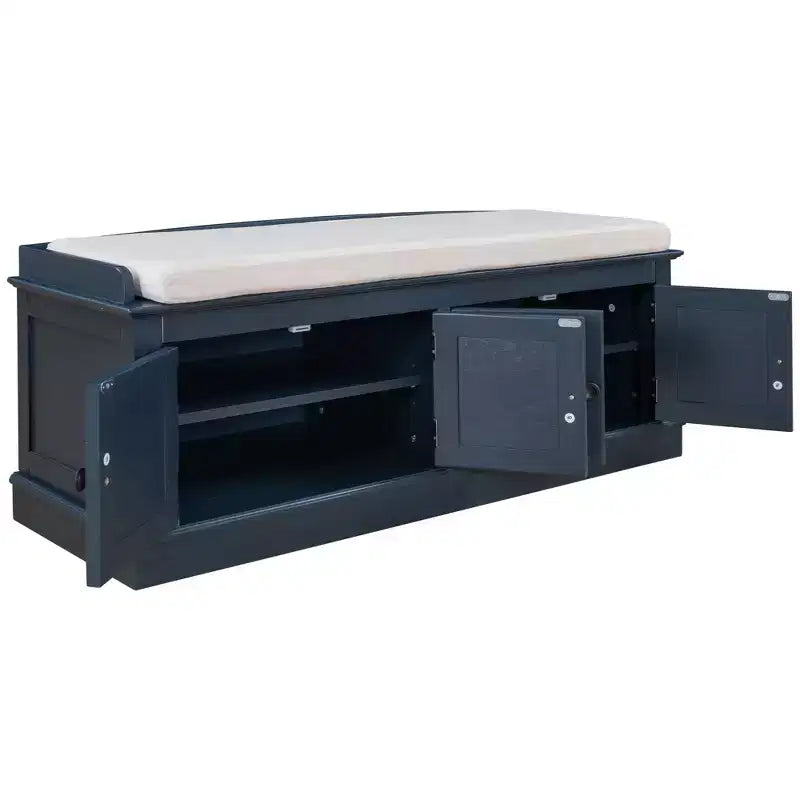 43-Inch Upholstered Entryway Storage Bench with 4 Doors and Adjustable Shelf