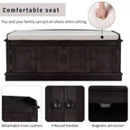 43-Inch Upholstered Entryway Storage Bench with 4 Doors and Adjustable Shelf