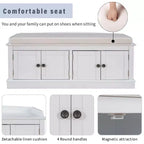 43-Inch Upholstered Entryway Storage Bench with 4 Doors and Adjustable Shelf
