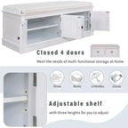 43-Inch Upholstered Entryway Storage Bench with 4 Doors and Adjustable Shelf
