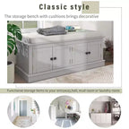 43-Inch Upholstered Entryway Storage Bench with 4 Doors and Adjustable Shelf