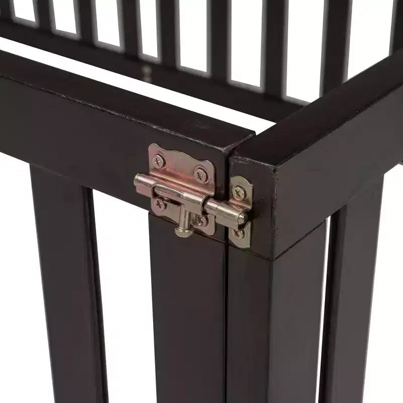 Twin Kids Floor Bed with Fence and Door, Solid Pine Wood, Walnut Finish