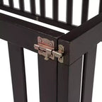Twin Kids Floor Bed with Fence and Door, Solid Pine Wood, Walnut Finish