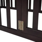 Twin Kids Floor Bed with Fence and Door, Solid Pine Wood, Walnut Finish