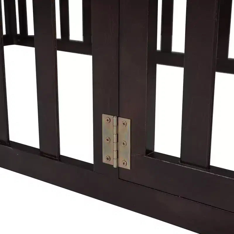 Twin Kids Floor Bed with Fence and Door, Solid Pine Wood, Walnut Finish