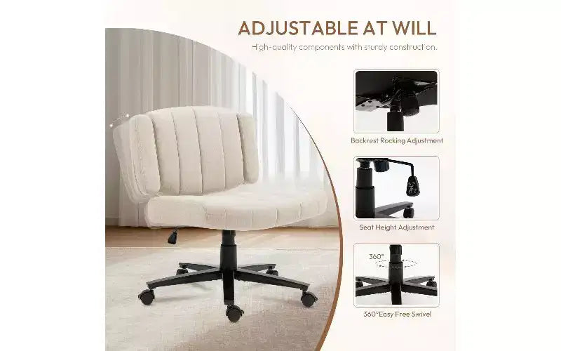 Ergonomic Swivel Office Chair, Extra-Wide Seat, Adjustable Height, Locking Casters