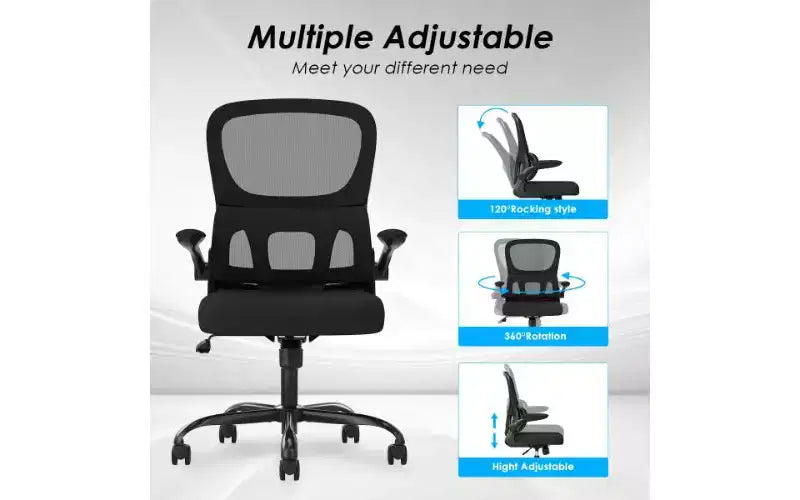 Double Mesh Ergonomic Office Chair with Flip-Up Armrests and Lumbar Support