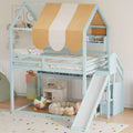 Whisen Full Size House Bed Frame with Canopy, Slide & Built-In Bookshelves