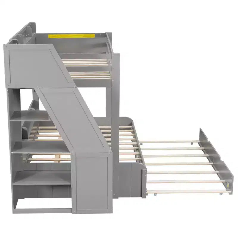 Twin over Full Bunk Bed with Storage Staircase, Trundle, and Shelves