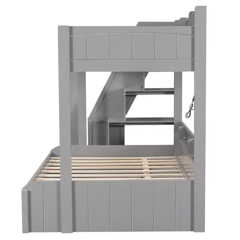 Twin over Full Bunk Bed with Storage Staircase, Trundle, and Shelves
